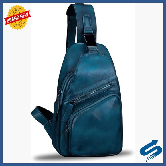 Genuine Leather Sling Backpack Daypack Crossbody Bag Adjustable Strap